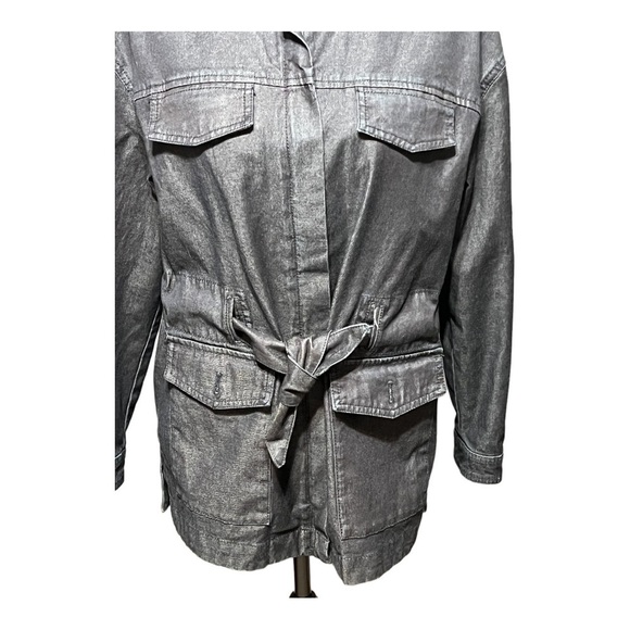 Massimo Dutti Women's Travel Jacket Black Chambray Denim Full Zip Belted Small - Picture 8 of 11